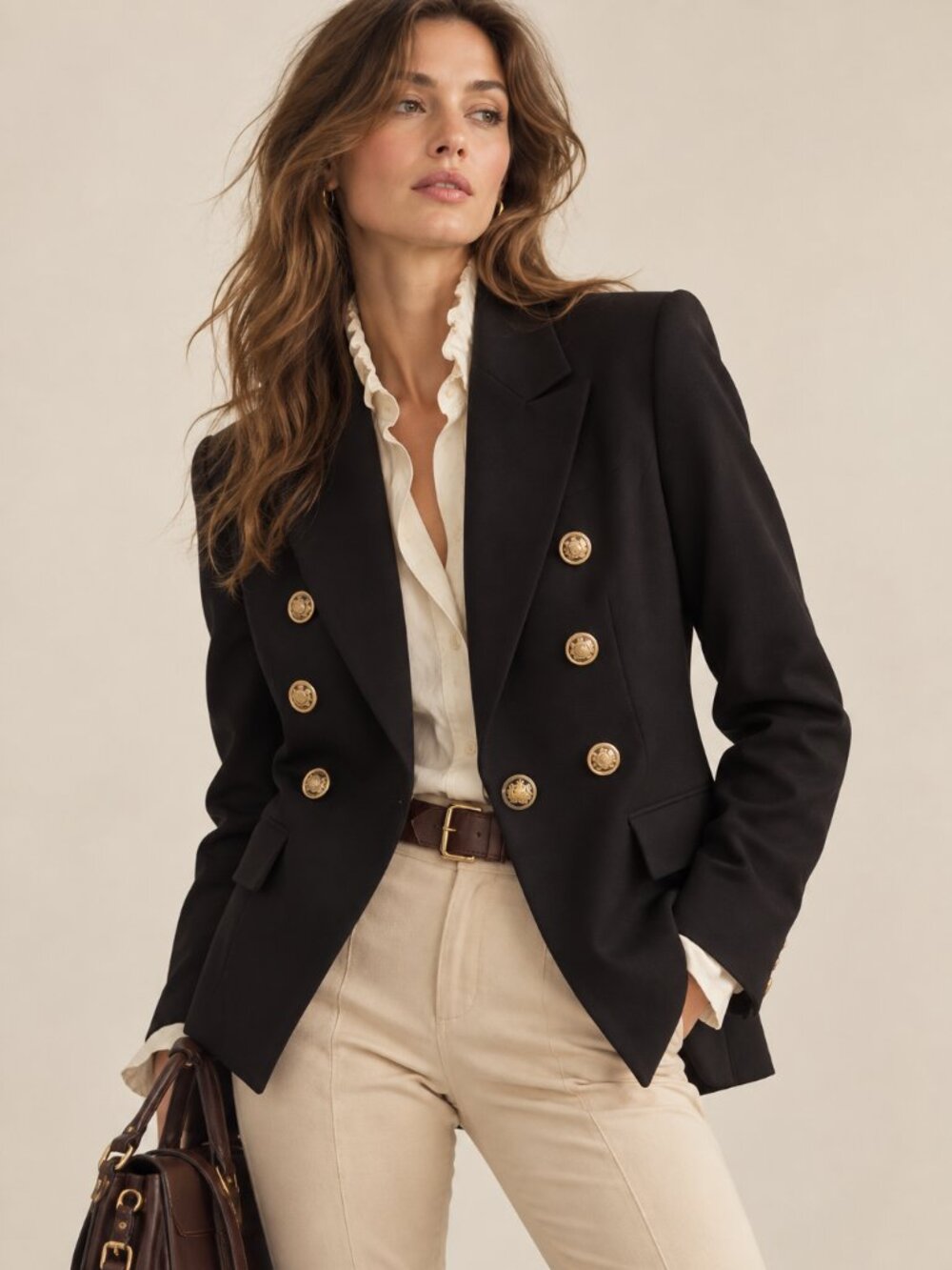 Peace of Cloth Black Double Breasted Blazer Gold Crest Buttons Equestrian Size M